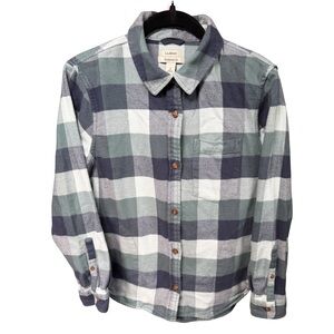 L.L.Bean Relaxed Fit Green Blue Plaid Flannel Shirt – Size S